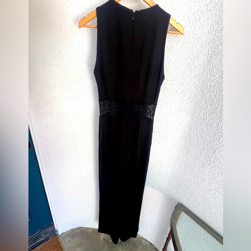 Zac Posen black jumpsuit w/ lace midsection has pockets - Picture 5 of 7